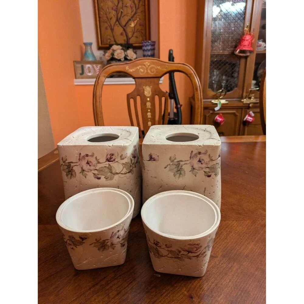 4 Croscill Rose Trail Floral Purple Bath Accessories